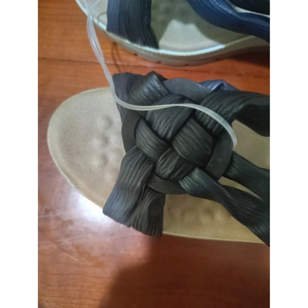 Good Choice Womens Braided Strap Espadrille Wedge Sandals Navy‎ Blue Size 6 NEW